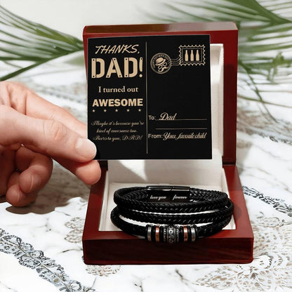 Letter to Dad, Thanks Dad - I Turned Out Awesome-Braided Leather Men's Bracelet