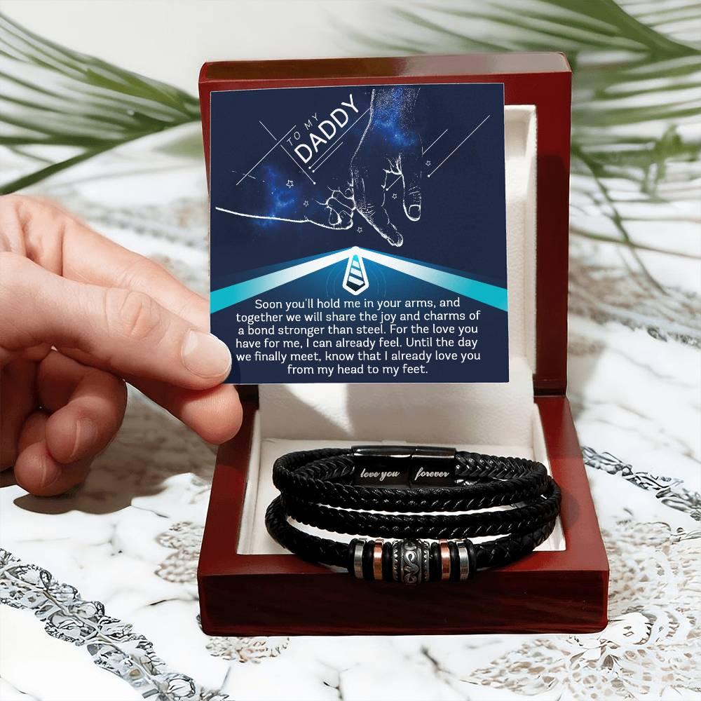 Gift for New Dad - Daddy- We Will Share a Bond Stronger Than Steel-Braided Leather Men's Bracelet