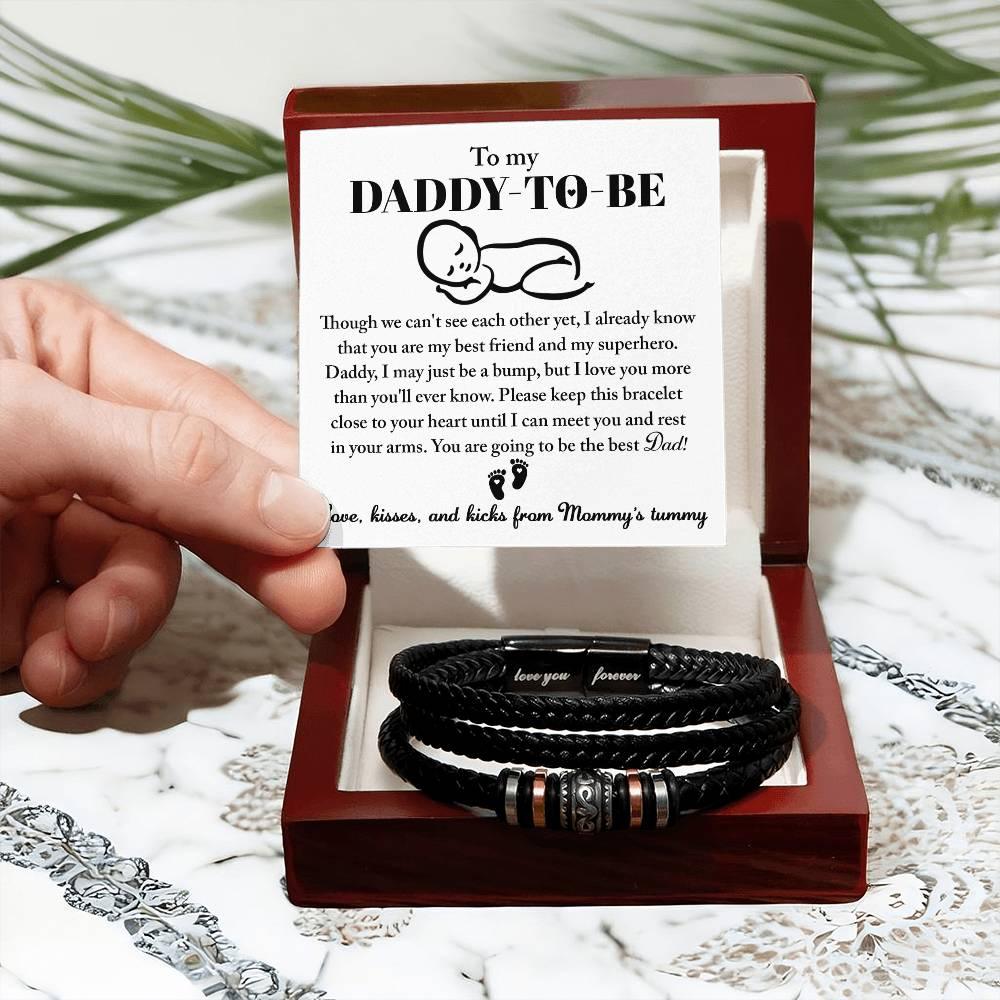 New Daddy to Be Gift -Soon I Will Rest In Your Arms-Braided Leather Men's Bracelet