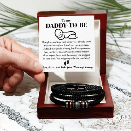 New Daddy to Be Gift -Soon I Will Rest In Your Arms-Braided Leather Men's Bracelet