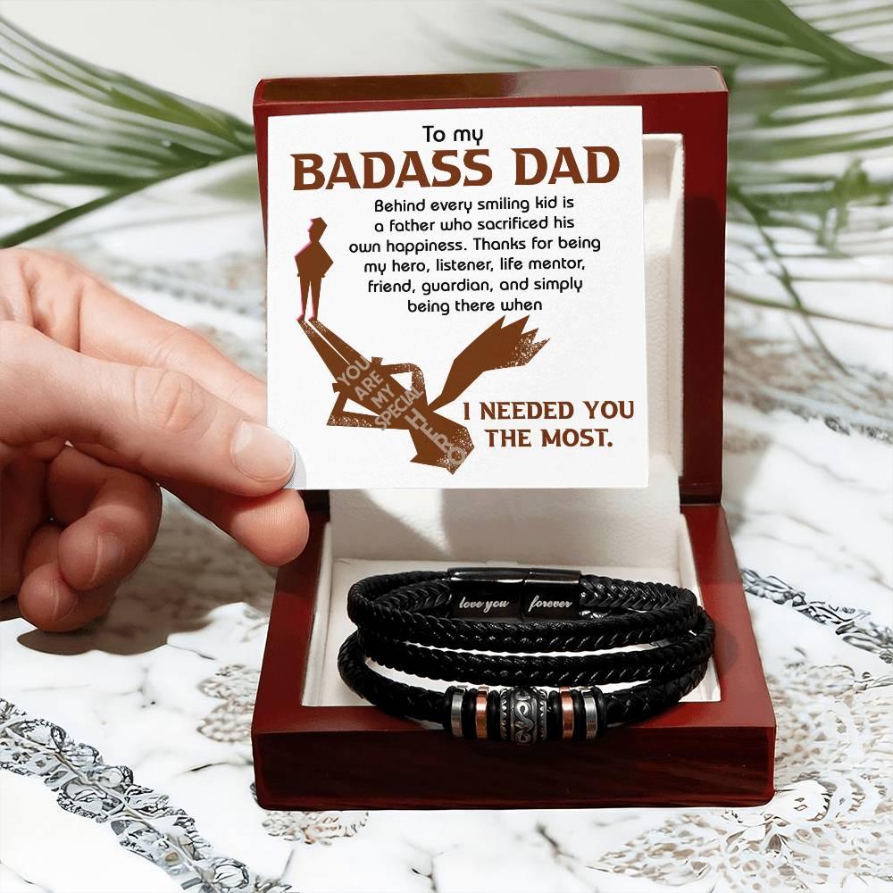 Dad Gift - To My Badass Dad - Braided Leather Men's Bracelet