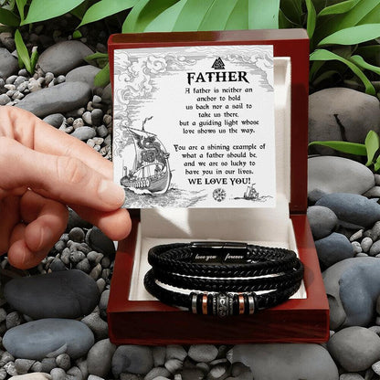 Gift for Father - You Are Our Guiding Light Men's Braided Leather Keepsake Bracelet