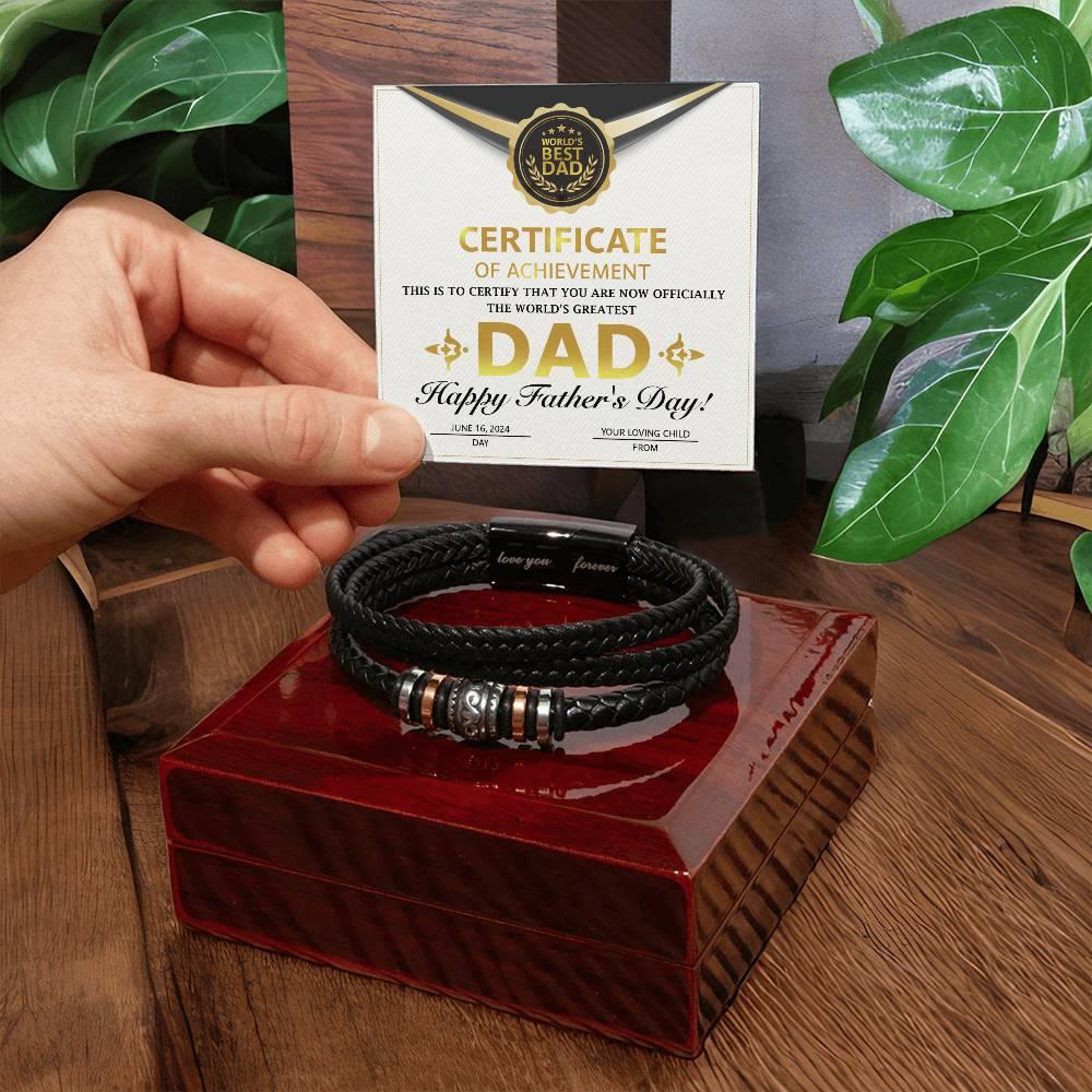 Dad Gift Certificate of Achievement Leather Bracelet