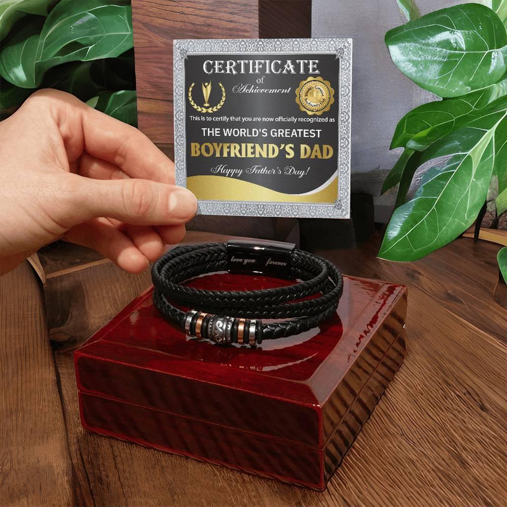 Gift for Boyfriend's Dad - World's Greatest Dad Happy Father's Day - Men's Braided Leather Bracelet