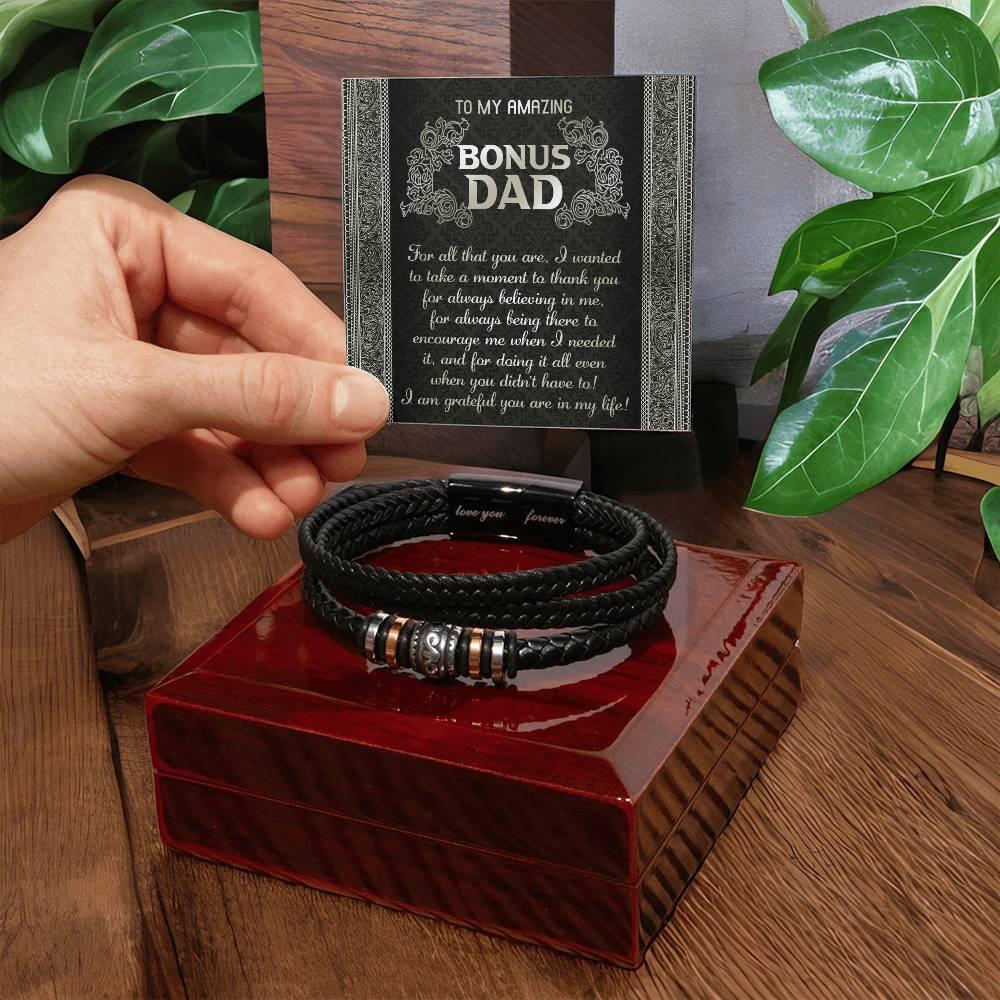 Gift for Bonus Dad I am Grateful You are in My Life Men's Braided Leather Bracelet