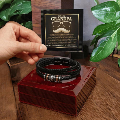 To My Grandpa - My Rock My Guiding Light My Hero Men's Leather Bracelet