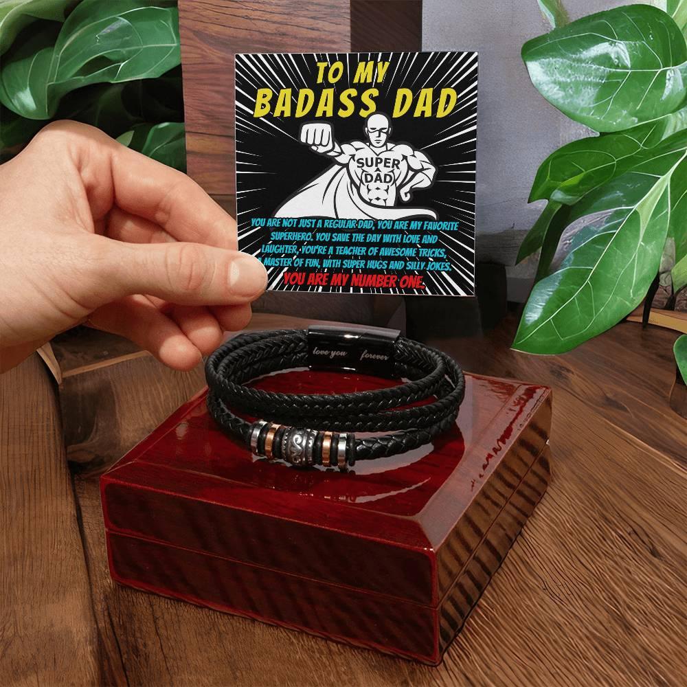 To My Badass Dad - You Are My Favorite Superhero - Men's Braided Leather Bracelet with Gift Box