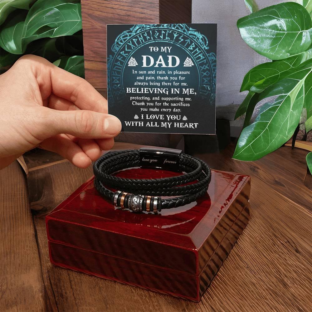 Gift for Dad - In Sun and Rain, Pleasure and Pain Men's Braided Leather Bracelet