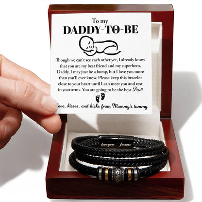 New Daddy to Be Gift -Soon I Will Rest In Your Arms-Braided Leather Men's Bracelet