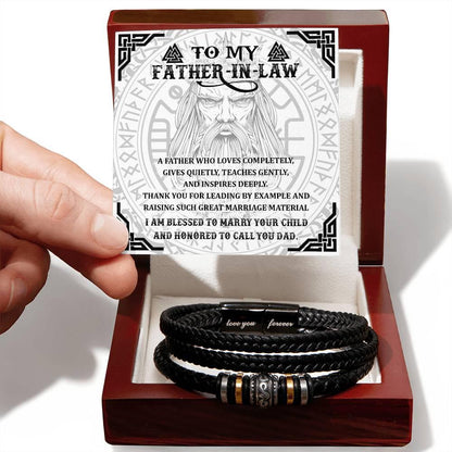 Gift for Father-in-Law - Thank You for Leading By Example - Black Braided Leather Men's Bracelet