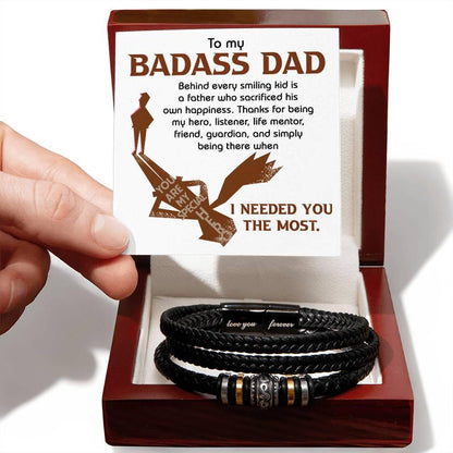 Dad Gift - To My Badass Dad - Braided Leather Men's Bracelet