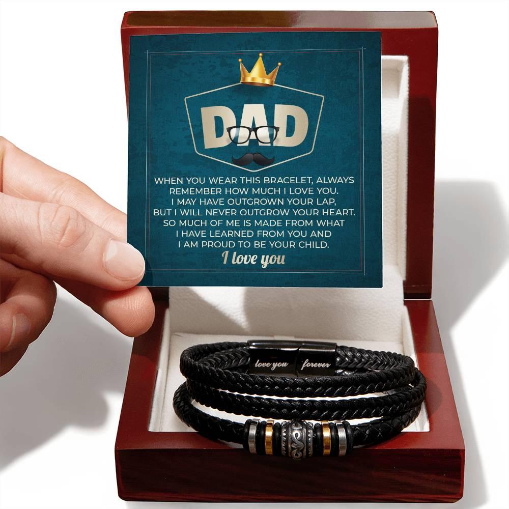 Dad Gift - I Will Never Outgrow Your Heart Braided Leather Men's Bracelet