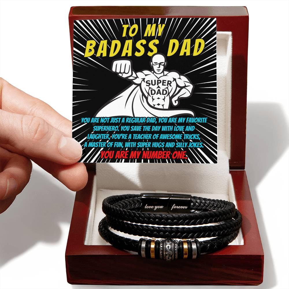 To My Badass Dad - You Are My Favorite Superhero - Men's Leather Bracelet with Gift Box