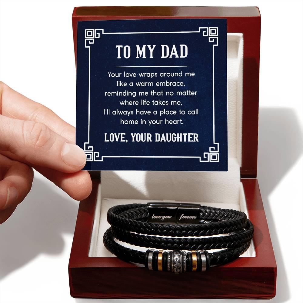 Dad Gift A Home in your Heart Leather Braided Men's Bracelet