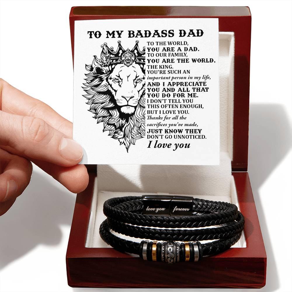 Dad Gift- Badass Dad You are the World -Braided Leather Men's Bracelet