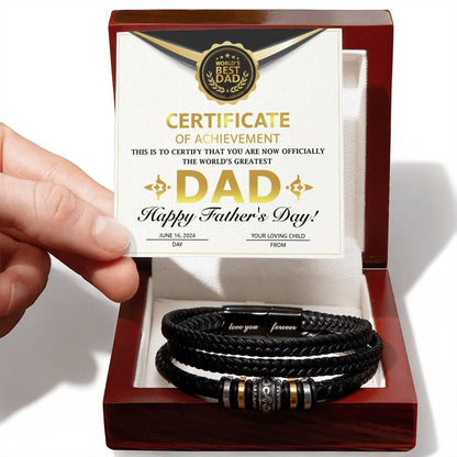 Dad Gift Certificate of Achievement Leather Bracelet