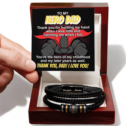 Dad Gift - To My Hero Dad Catching Me When I Fell - Braided Leather Men's Bracelet