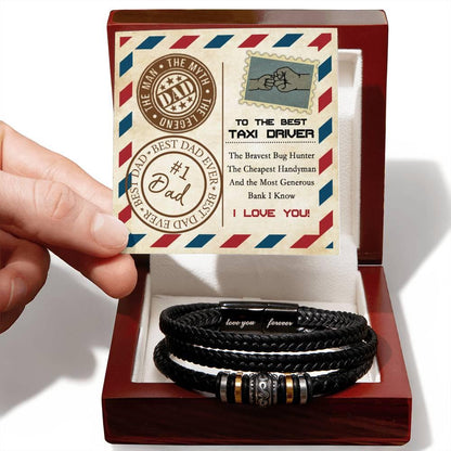 Dad Gift - Most Generous Bank - Black Braided Leather Men's Bracelet