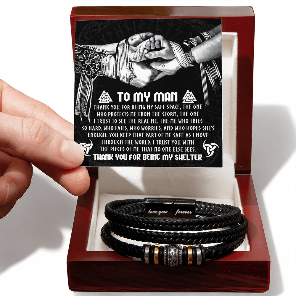 To My Man – Engraved Vegan Leather Bracelet with Sentimental Message Card – Stainless Steel Magnetic Clasp, Perfect Valentine's Day Gift for Him