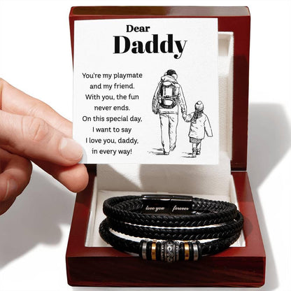 Dear Daddy I Love You in Every Way Leather Braided Men's Bracelet