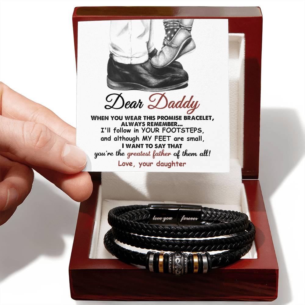 Dad Gift- I'll Follow Your Footsteps Promise Braided Leather Men's Bracelet