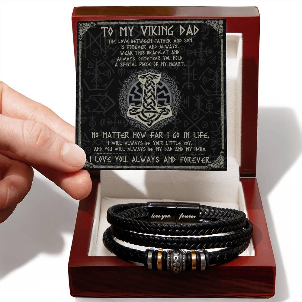 Dad Gift - To My Viking Dad The Love Between A Father And Son Braided Leather Men's Bracelet