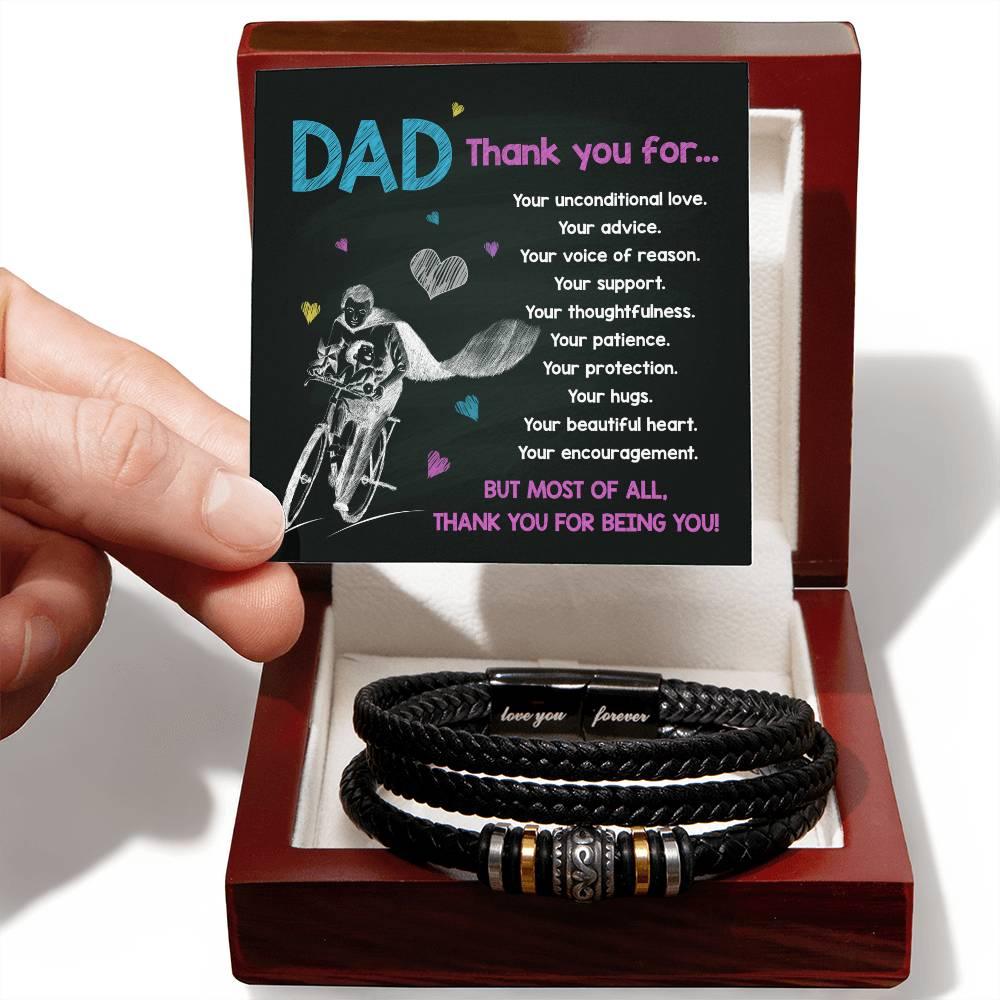 Dad Gift-Thank You For Being You -Braided Leather Men's Bracelet