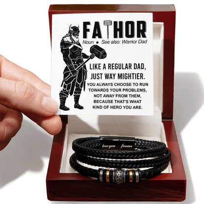 Dad - My Warrior Leather Braided Men's Bracelet