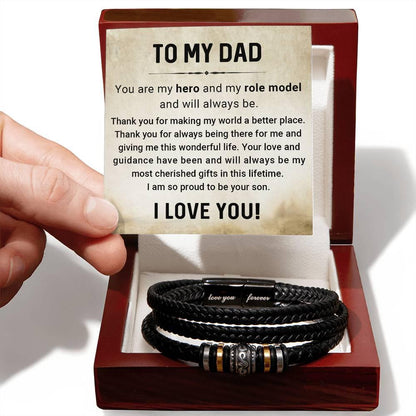 Dad My Hero My Role Model Leather Braided Men's Bracelet