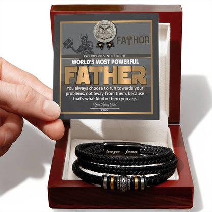 Dad Gift-Fathor - The Most Powerful Viking Father - Braided Leather Men's Bracelet