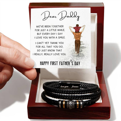 Dear Daddy Happy First Father's Day Leather Braided Men's Bracelet