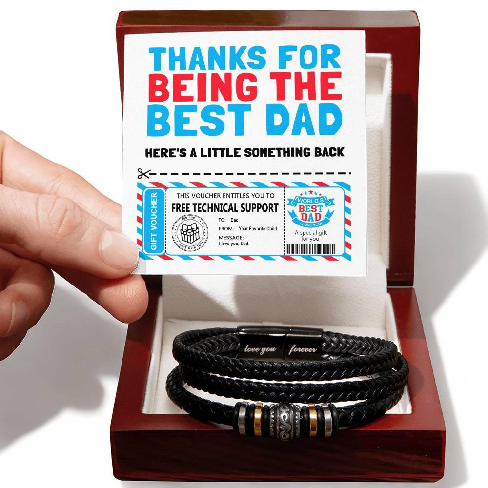 Dad Gift Voucher- Black Braided Leather Men's Bracelet