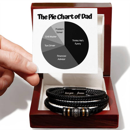 Gift for Dad - Pie Chart - Black Braided Leather Men's Bracelet