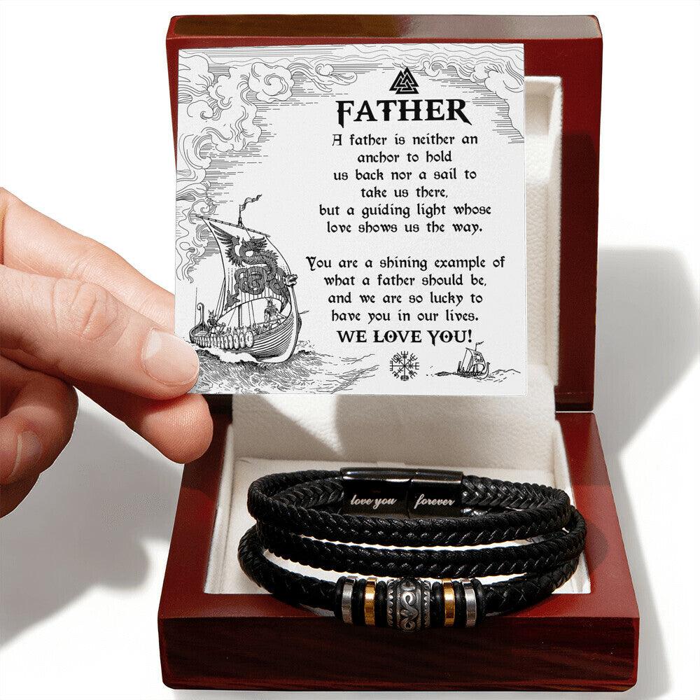 Gift for Father - You Are Our Guiding Light Men's Braided Leather Keepsake Bracelet