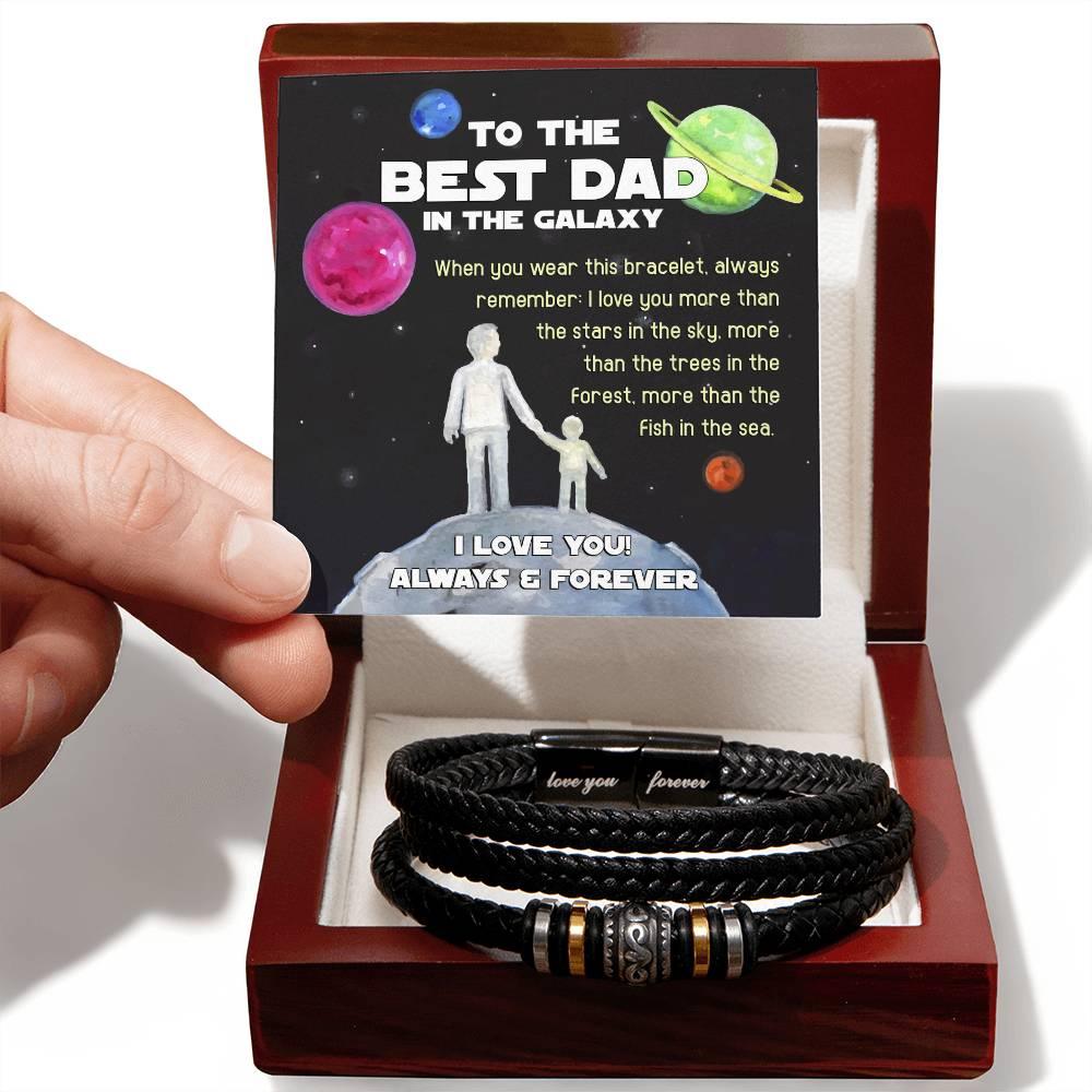 Dad Gift -Best Dad In The Galaxy - Braided Leather Men's Bracelet