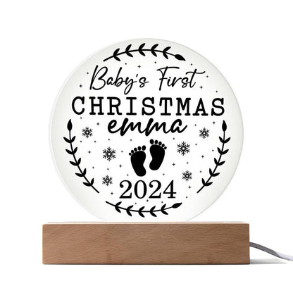 Baby's First Christmas Personalized Acrylic Plaque with Wood or LED Lighted Base