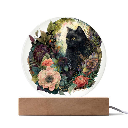 Eerie Feline Shadow: Spooky Acrylic Decor