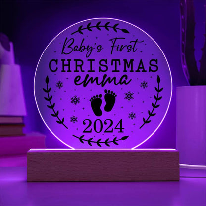 Baby's First Christmas Personalized Acrylic Plaque with Wood or LED Lighted Base