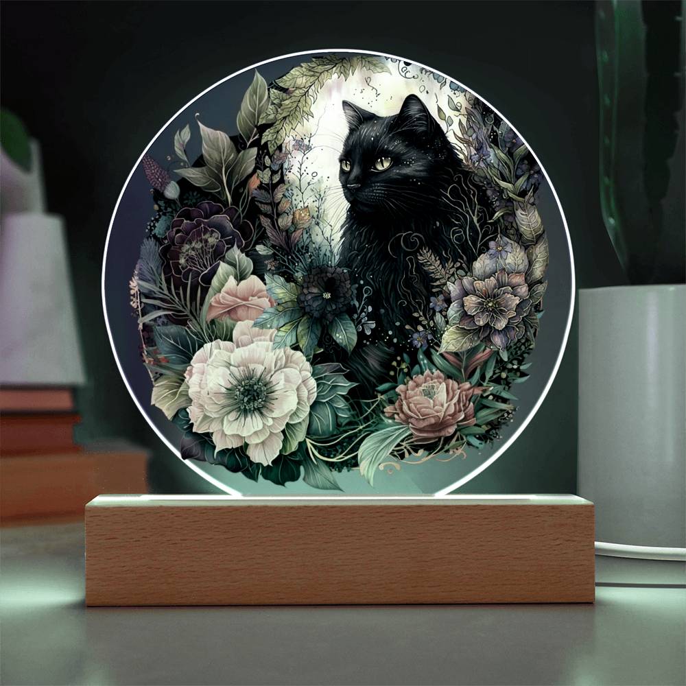 Eerie Feline Shadow: Spooky Acrylic Decor