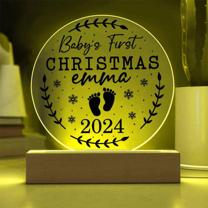 Baby's First Christmas Personalized Acrylic Plaque with Wood or LED Lighted Base