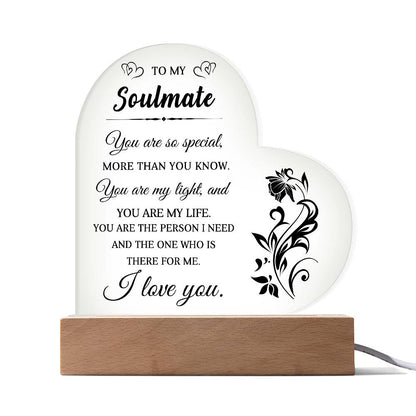 Heartfelt Gift for Soulmate - You are My Light - Heart Shaped Acrylic Plaque