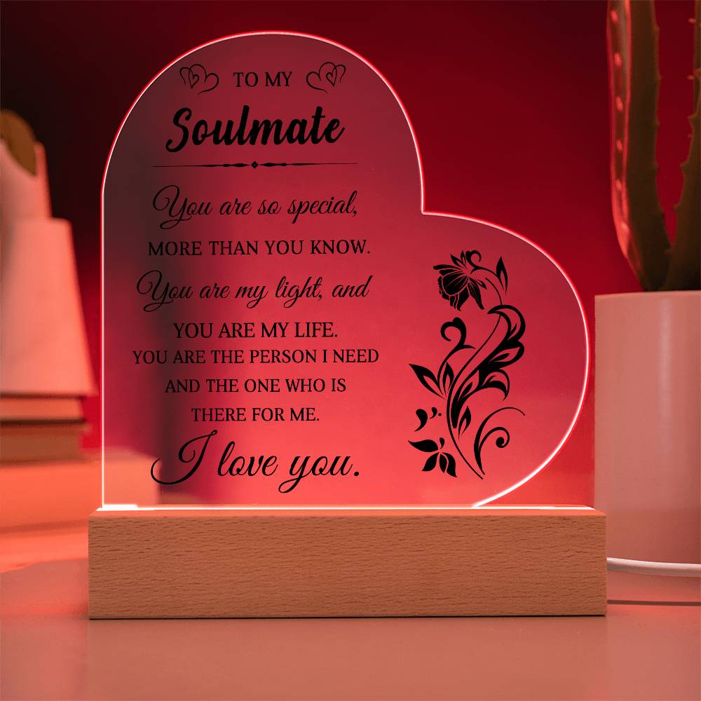 Heartfelt Gift for Soulmate - You are My Light - Heart Shaped Acrylic Plaque