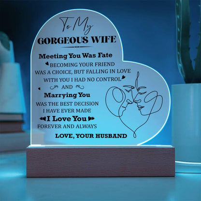 Wife Gift - Meeting You Was Fate - Personalized Heart Shaped Acrylic Plaque