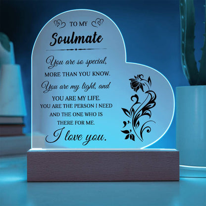 Heartfelt Gift for Soulmate - You are My Light - Heart Shaped Acrylic Plaque