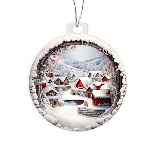 Snowy Christmas Village 3D Scene Personalized Acrylic Ornament