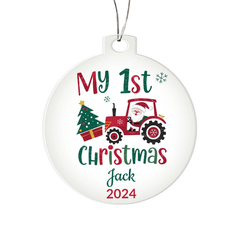 My First Christmas Santa in Tractor Personalized Acrylic Ornament