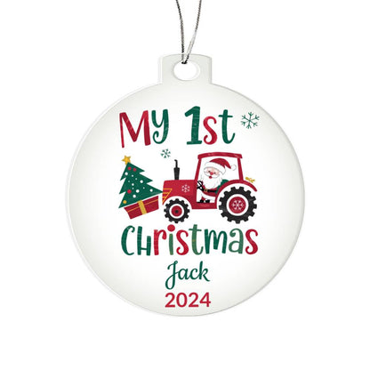 My First Christmas Santa in Tractor Personalized Acrylic Ornament