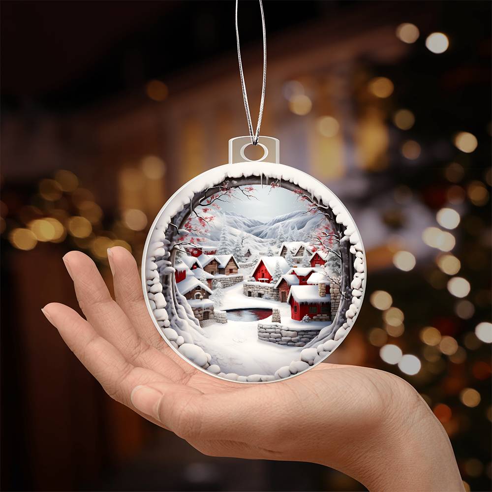 Snowy Christmas Village 3D Scene Personalized Acrylic Ornament