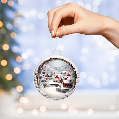 Snowy Christmas Village 3D Scene Personalized Acrylic Ornament