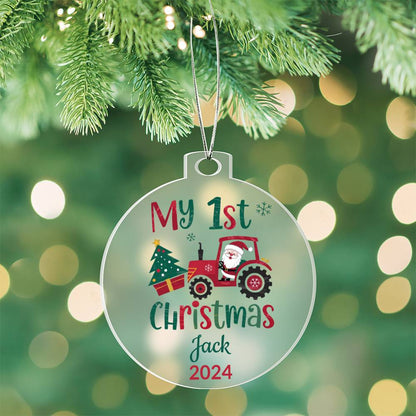 My First Christmas Santa in Tractor Personalized Acrylic Ornament